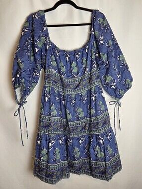 Victoria Dunn Sunflower Peasant Boho Dress in Cobalt Print